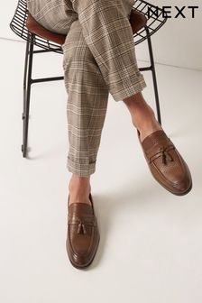 Tan Brown Woven Embossed Tassel Loafers (T33798) | £55