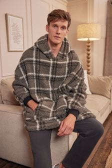 Neutral/Grey Check Oversized Blanket Hoodie (T34080) | £38
