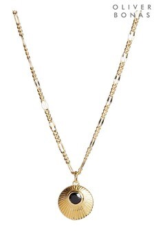 Oliver Bonas Kymani Engraved Disc & Stone Inlay Gold Plated Necklace