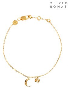 Oliver Bonas Luna Engraved Moon & Disc Gold Plated Brass Bracelet