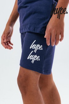 Hype. Kids Navy Blue Double Logo Script Shorts