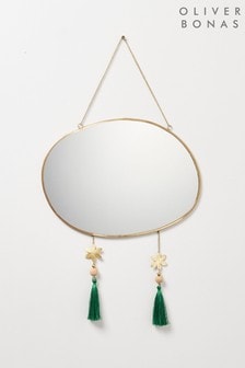 Oliver Bonas Green Oval Embellished Hanging Mirror