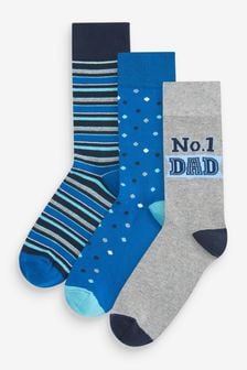 Blue Fathers Day Gift Box 3 Pack Pattern Socks (T36347) | £12
