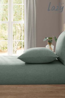 Lazy Linen Green 100% Washed Linen Fitted Sheet