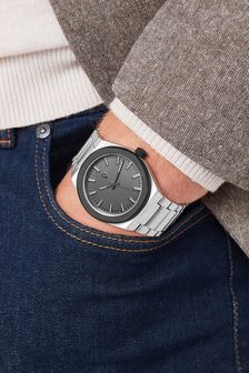 Silver Tone Bracelet Black Detail Next Mens Watch (T37261) | £45