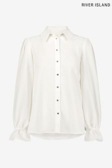 River Island Womens White Long Sleeve Tie Sleeve Shirt