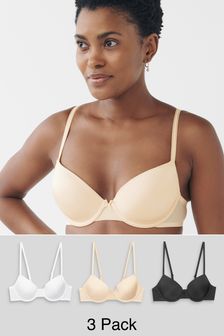 Black/Nude/White Pad Plunge Microfibre Smoothing T-Shirt Bras 3 Pack (T37267) | £30