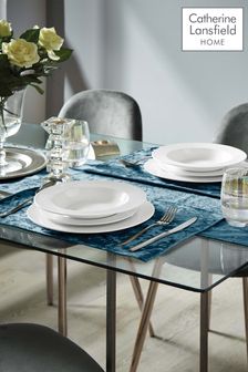 Catherine Lansfield Set of 2 Teal Blue Crushed Velvet Placemats
