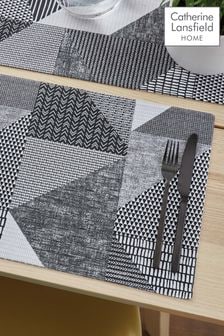 Catherine Lansfield Set of 2 Grey Larsson Geo Wipeable Placemats