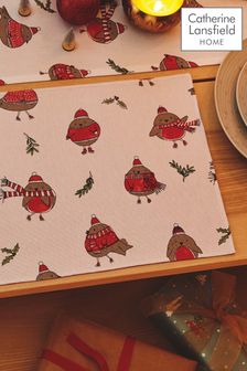 Catherine Lansfield Set of 2 Red Christmas Robins Wipeable Placemats