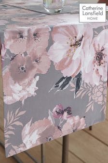 Catherine Lansfield Grey Dramatic Floral Table Runner
