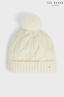 Ted Baker Hannss Chunky Cable Knitted Cream Bobble Hat