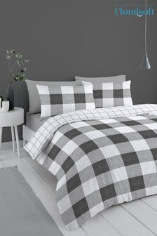 Cloudsoft Grey Bold Check Brushed Easy Care Duvet Cover and Pillowcase Set