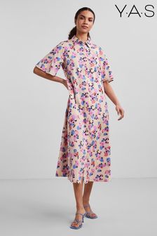 Y.A.S Pink Emmi Floral Print Midi Dress