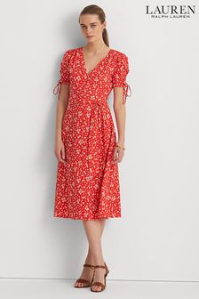 Lauren Ralph Lauren Red Giarlo Print V-Neck Dress