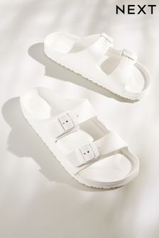 White EVA Double Strap Flat Slider Sandals with Adjustable Buckles (T38346) | £20
