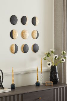 Set of 9 Black/Gold Moon Phases Wall Plaques