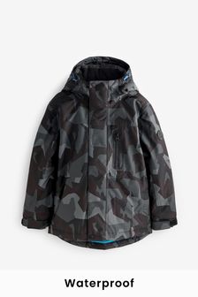 Grey/Black Camo Print Warm Wadded Waterproof Coat (3-16yrs) (T40796) | £40 - £50