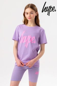 Hype Girls Purple Lilac Script T-Shirt and Cycling Short Set