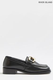 River Island Black Chain Flat Leather Shoes