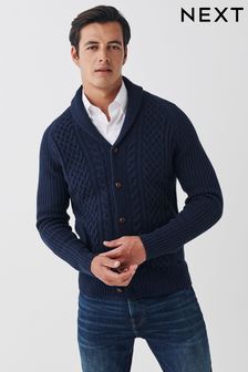 Navy Blue Cable Shawl Cardigan (T43676) | £40