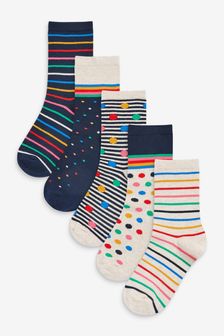 Stripe & Spot Ankle Socks 5 Pack