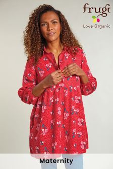 Frugi Red Maternity And Nursing Organic Floral Tunic
