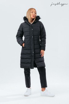 Hype. Black Longline Faux-Fur Padded Coat