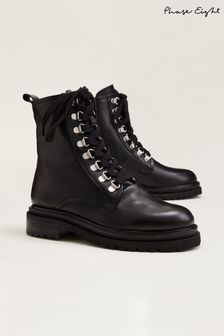 Phase Eight Black Meladie Leather Lace Up Ankle Boots