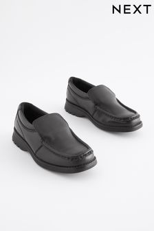 Black Wide Fit (G) School Leather Loafer Shoes (T45550) | £30 - £41