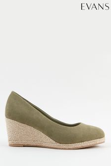 Evans Womens Green Extra Wide Fit Woven Wedge Court Heels