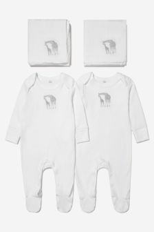 Cotton and Company Baby Girls Organic Cotton Crown Babygrow And Muslin Set in White