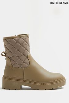 River Island Khaki Green Quilted Nylon Padded Boots