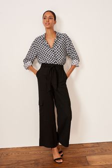 Belted Wide Leg Utility Cargo Trousers