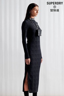 Superdry Black Limited Edition SDX Jacquard Mesh Dress