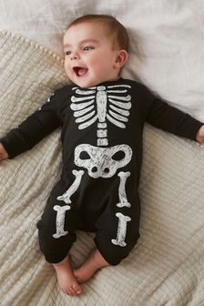 Black Skeleton Print Baby Sleepsuit (0mths-3yrs) (T47299) | £9 - £11
