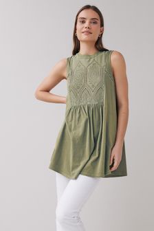 Washed Broderie Sleeveless Tunic