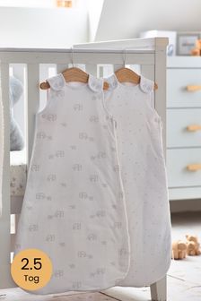 Grey Baby 2 Pack Elephant and Stars 100% Cotton 2.5 Tog Sleep Bags (T47564) | £42 - £50