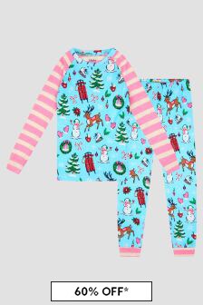 Hatley Kids & Baby Girls Cabin Christmas Organic Cotton Pyjamas In Blue
