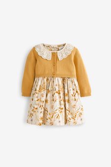 Ochre Yellow/Cream Baby Woven Prom Dress and Cardigan (0mths-2yrs) (T47848) | £26 - £28