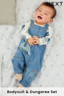 2 Piece Baby Denim Dungarees And Bodysuit Set (0mths-2yrs)