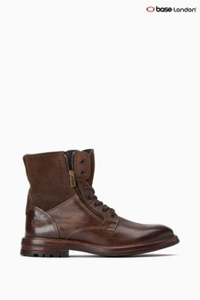 Base London Brown Cherokee Burnished Leather Zip-Up Lace Boots