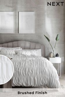 White Soft Touch Brushed Ruched Duvet Cover & Pillowcase Set (T48130) | £47 - £77