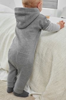 Grey Hooded Brushback Sweat Baby Rompersuit (T48381) | £15 - £17