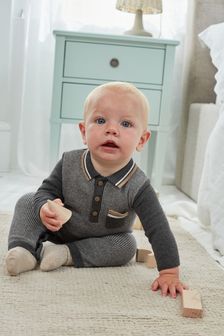 Charcoal Grey Knitted Baby Romper (0mths-2yrs) (T48383) | £14 - £16