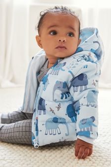 Blue Elephant Print Hooded Baby Jacket (0mths-2yrs) (T49140) | £20 - £22