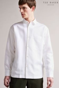 Ted Baker Belvue White Long Sleeve Heavy Linen Blend Shirt