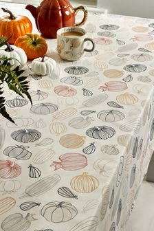 Pumpkin Wipe Clean Table Cloth With Linen