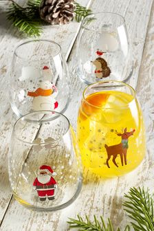 Set of 4 Santa and Friends Festive Tumbler Glasses (T49452) | £16