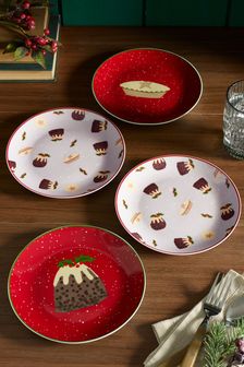 Set of 4 Puddings & Pies Christmas Side Plates